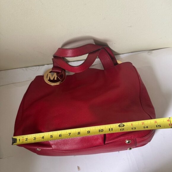 Michael Kors Leather Fulton East West Shoulder Tote Bag Satchel Compartments Red - Picture 15 of 16